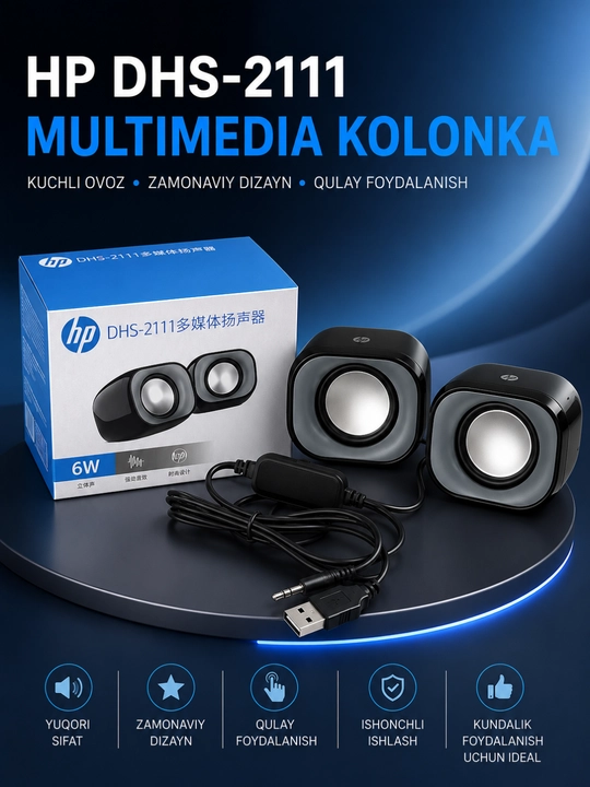 HP DHS-2111 multimedia kolonka – kuchli va tiniq stereo tovush - 