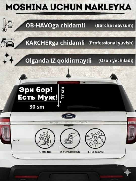 Avtomobil uchun stiker — yozuvlar, belgilar, logotiplar, dekor dizaynlar, suvga chidamli - 