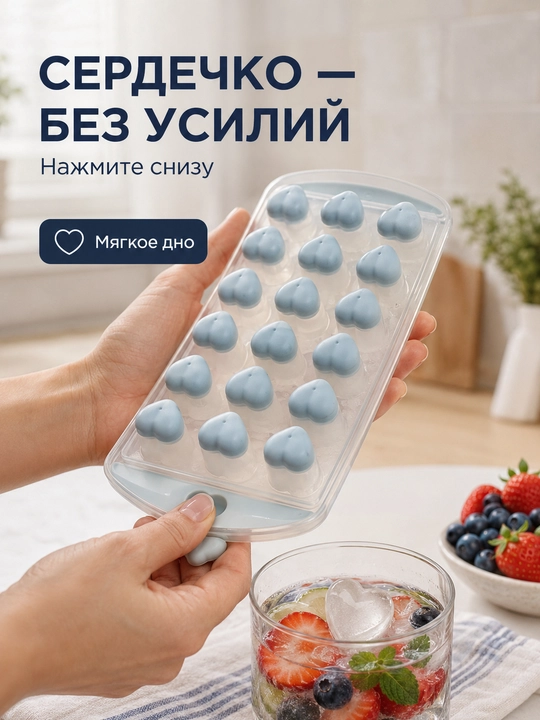Форма для льда LÄTT LIV с крышкой и мягким дном, цветы, сердца, кубики