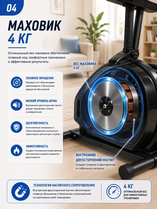 Велолыжа AX0030/AX0029/AX0020, 8 уровней нагрузки, LCD-дисплей, до 140 кг
