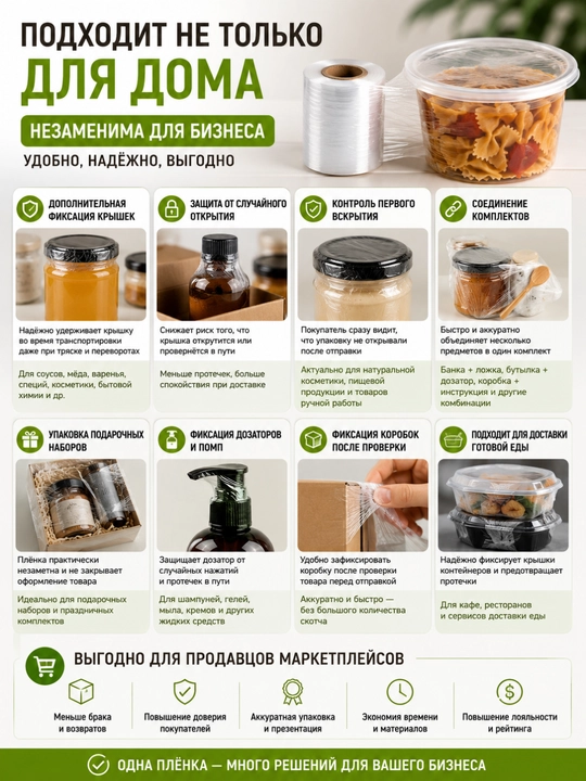 Мини стрейч-пленка PE 5×60 м для упаковки банок, контейнеров, бутылок и коробок 