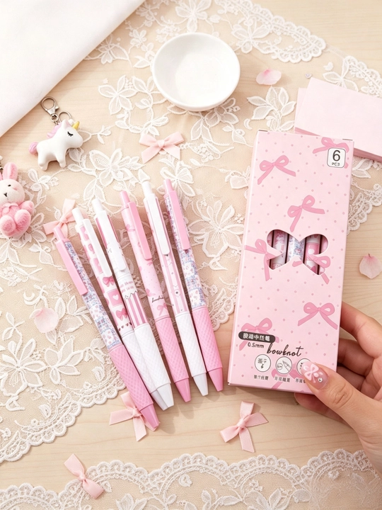 6 dona pushti lentalik 0.5 mm tez quriydigan gel ruchka, oʻquv va ofis uchun