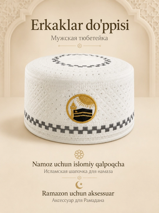 Do'ppi erkaklar uchun yengil va nafas oluvchi, namoz va kundalik uchun islomiy bosh kiyim