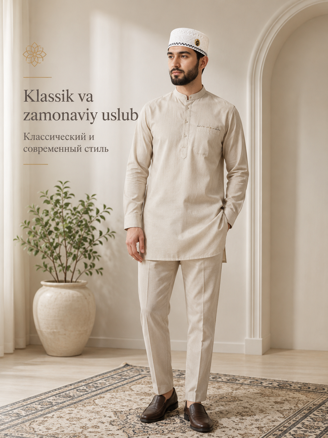 Do'ppi erkaklar uchun yengil va nafas oluvchi, namoz va kundalik uchun islomiy bosh kiyim
