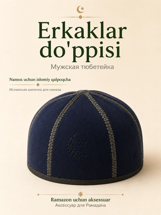 Do'ppi erkaklar uchun yengil va nafas oluvchi, namoz va kundalik uchun islomiy bosh kiyim - 
