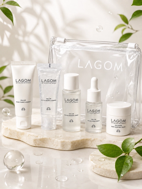 Koreys skincare set, LAGOM mini, toner serum krem, cleanser