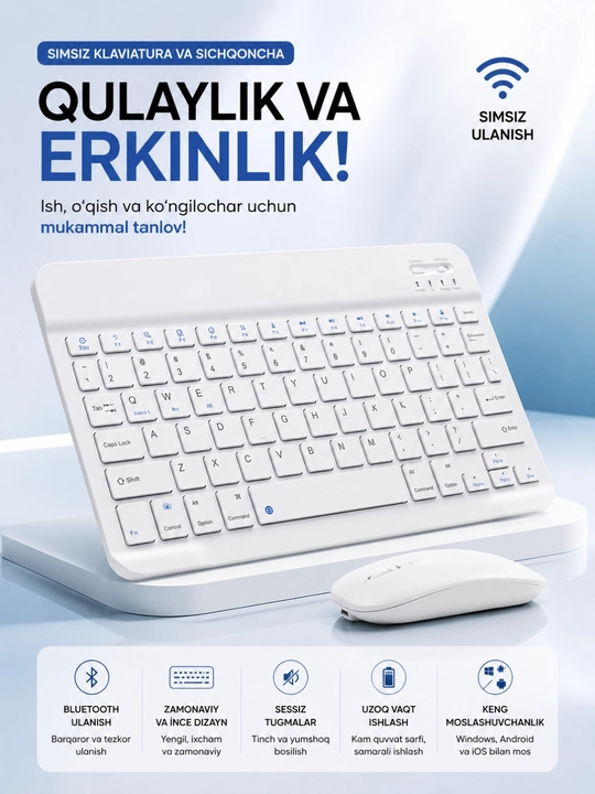 Simsiz Klaviatura va Sichqoncha To‘plami, 2.4GHz USB Wireless Keyboard & Mouse Combo - 