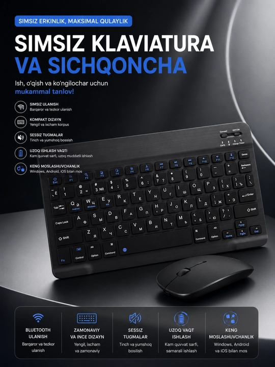 Simsiz Klaviatura va Sichqoncha To‘plami, 2.4GHz USB Wireless Keyboard & Mouse Combo - 