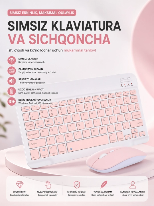 Simsiz Klaviatura va Sichqoncha To‘plami, 2.4GHz USB Wireless Keyboard & Mouse Combo - 