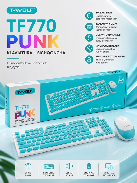 Klaviatura va Sichqoncha Simsiz va Simli Mexanik RGB Kompyuter va Noutbuk uchun - 