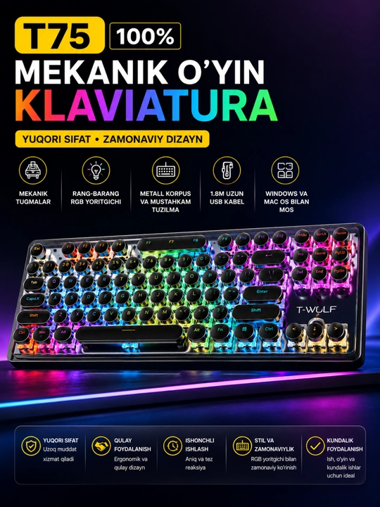 Klaviatura va Sichqoncha Simsiz va Simli Mexanik RGB Kompyuter va Noutbuk uchun - 