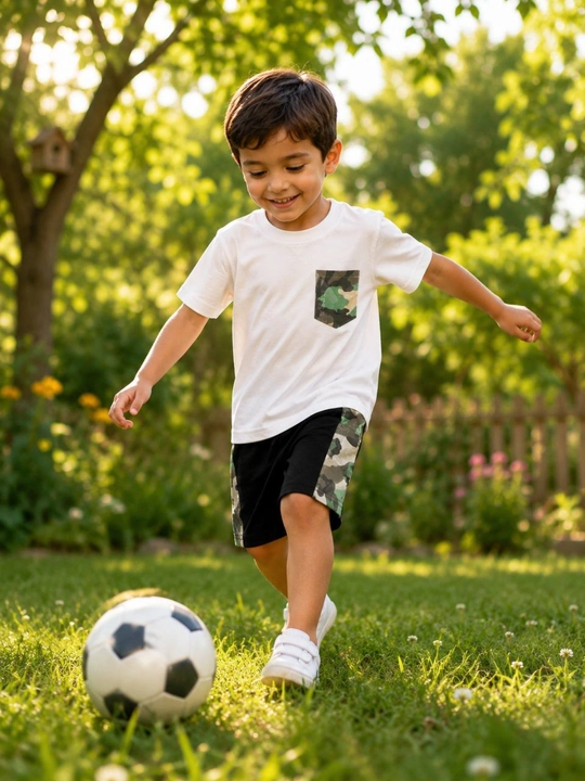 O‘g‘il bolalar uchun futbolka va shortik komplekti, paxtali yozgi kiyim 2 talik