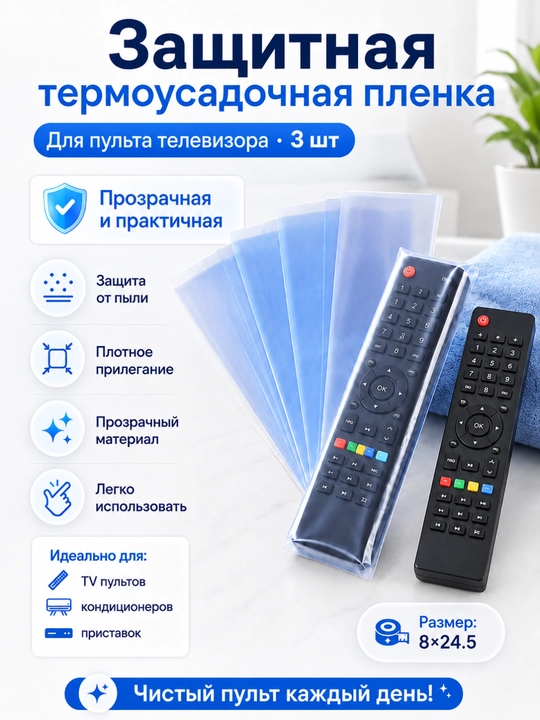 Universal g'ilof, televizor, konditsioner pult uchun shaffof plyonka, 3 dona