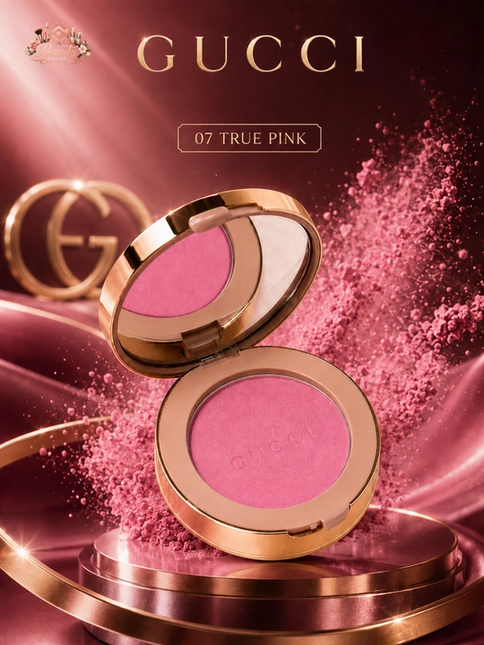 Yuz va ko‘z uchun mayin pushti tusli qizil bo‘yoq,Gucci Blush de Beauté 07 True Pink, 5,5 g - 