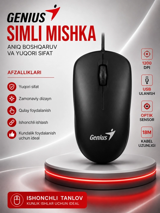 Ofis va o‘yinlar uchun simli USB sichqoncha 1200-4800 DPI yuqori aniqlik - 