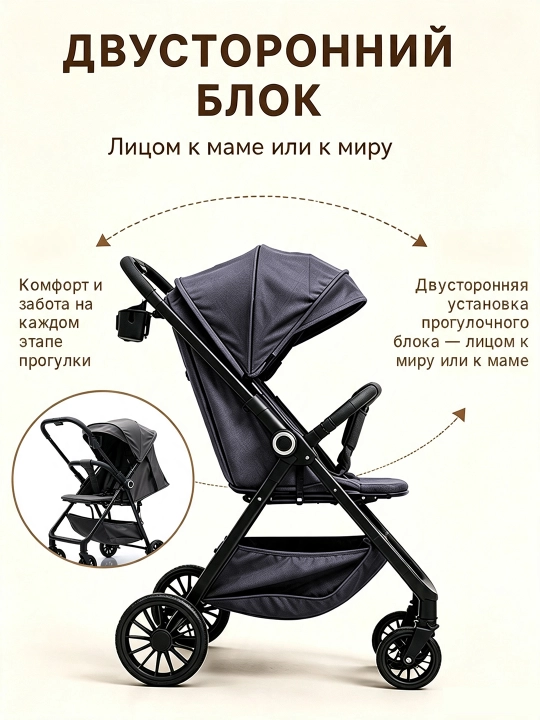 Прогулочная детская коляска, двусторонняя, сидя/лёжа, складной козырёк
