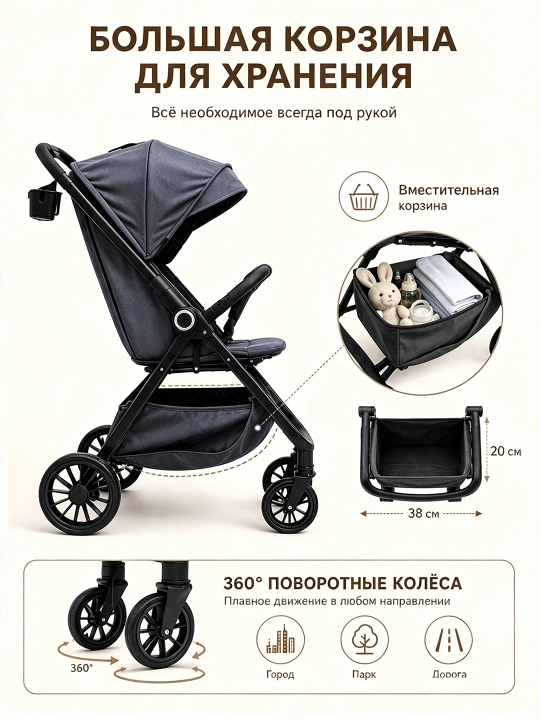 Прогулочная детская коляска, двусторонняя, сидя/лёжа, складной козырёк