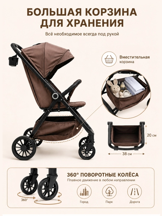 Прогулочная детская коляска, двусторонняя, сидя/лёжа, складной козырёк
