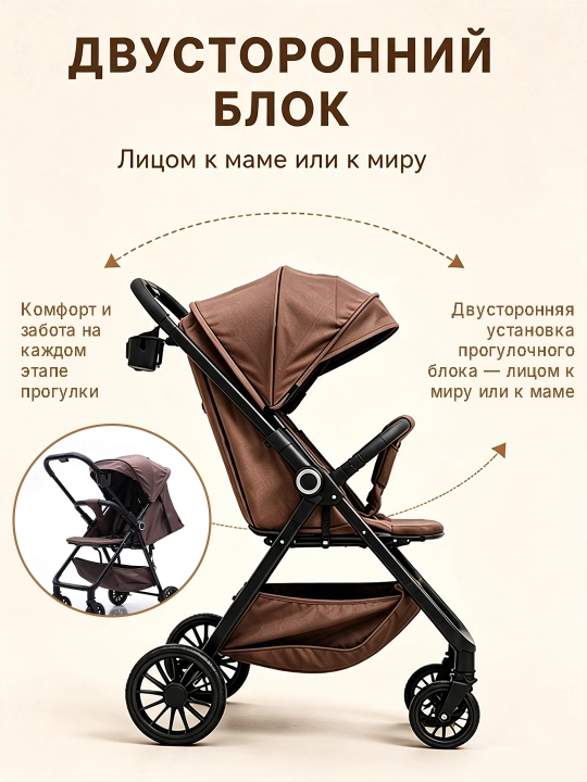 Прогулочная детская коляска, двусторонняя, сидя/лёжа, складной козырёк