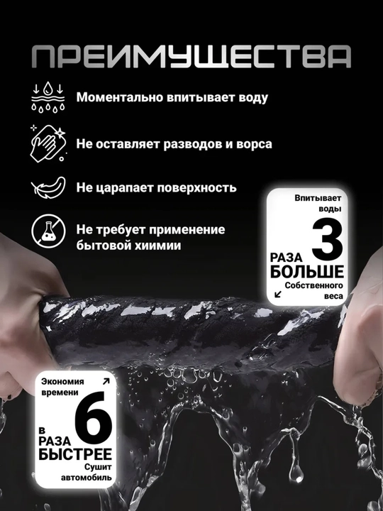  Полотенце из микрофибры "AutoBright", 90*60 см, для сушки кузова автомобиля, двухсторонняя