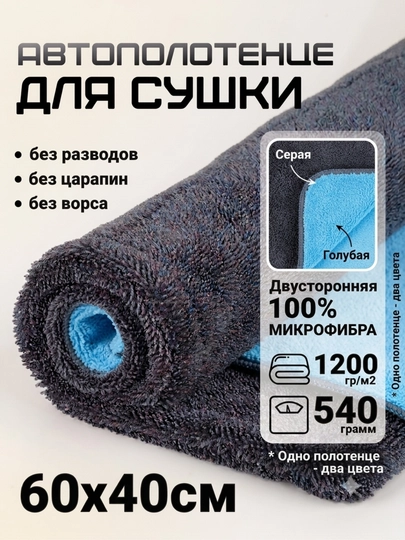  Полотенце из микрофибры "AutoBright", 90*60 см, для сушки кузова автомобиля, двухсторонняя - 