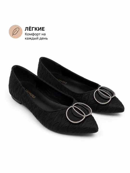 Женские классические балетки с декоративной пряжкой - 