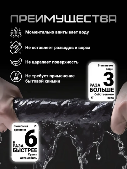  Полотенце из микрофибры "AutoBright", 90*60 см, для сушки кузова автомобиля, двухсторонняя