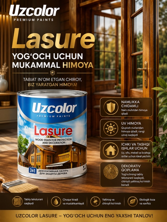 Uzcolor Lasure используется для защиты и декорирования деревянных поверхностей