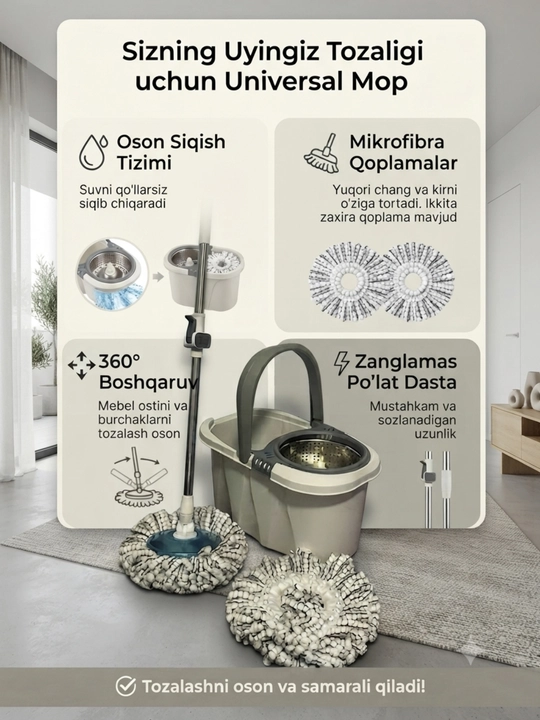 Shvabra, avtomatik siqish moslamali