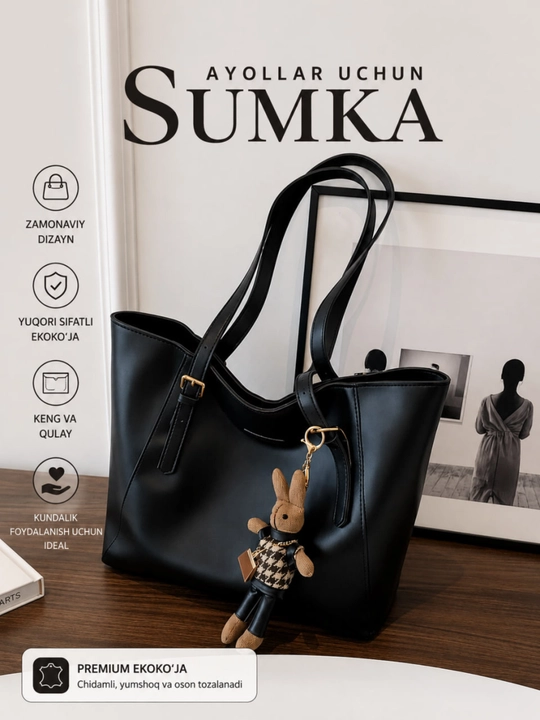 Ayollar sumkasi yelkama, kundalik, keng, yumshoq, ish va o'qish uchun, shopper, eko-charm - 