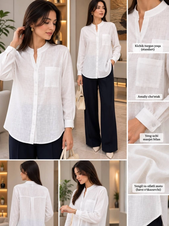 AishazaR Ayollar ko‘ylagi, 100% paxtadan, standart o‘lcham 44-52, M-XL