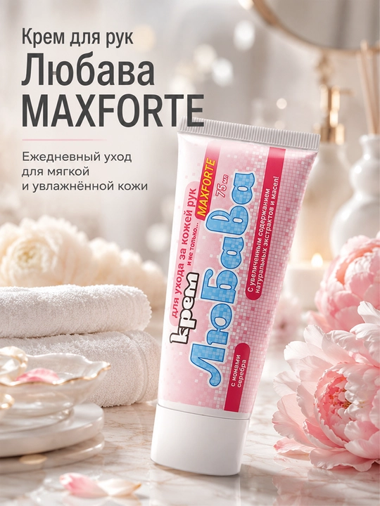 Крем для рук Любава Maxforte 75 мл, увлажняющий, питательный, от трещин и сухости - 