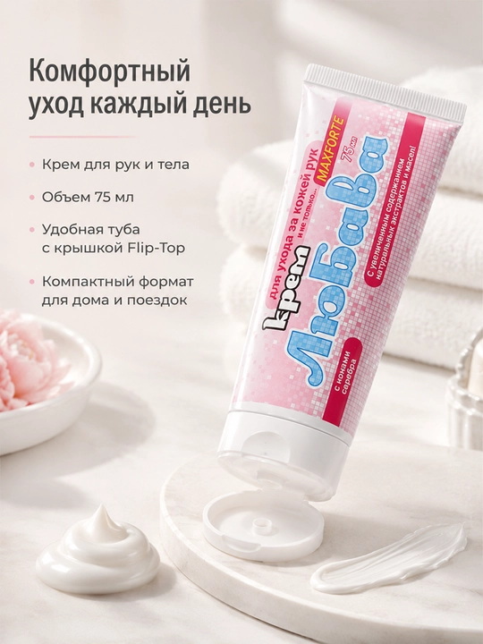 Крем для рук Любава Maxforte 75 мл, увлажняющий, питательный, от трещин и сухости