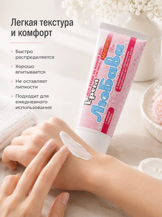 Крем для рук Любава Maxforte 75 мл, увлажняющий, питательный, от трещин и сухости