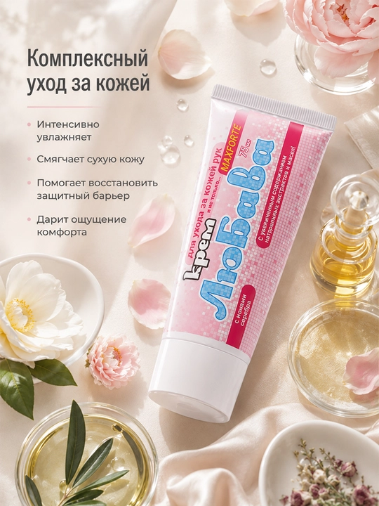 Крем для рук Любава Maxforte 75 мл, увлажняющий, питательный, от трещин и сухости