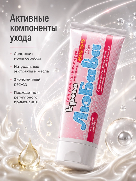 Крем для рук Любава Maxforte 75 мл, увлажняющий, питательный, от трещин и сухости