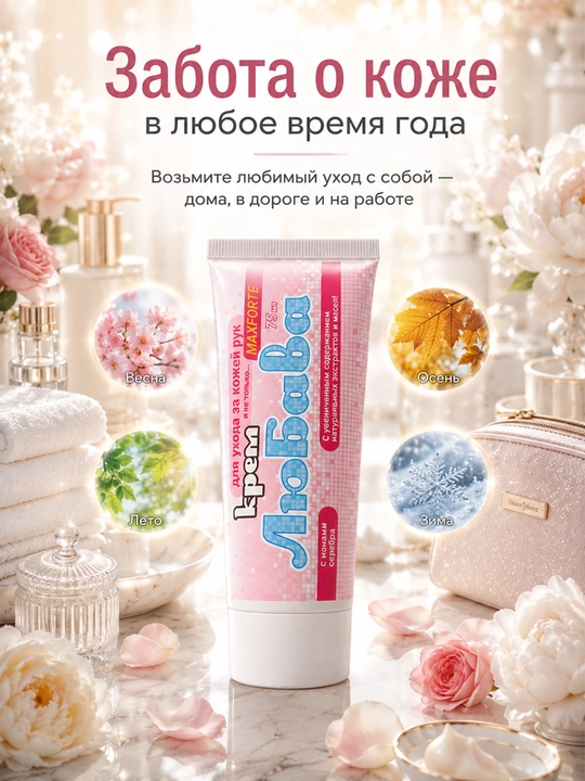 Крем для рук Любава Maxforte 75 мл, увлажняющий, питательный, от трещин и сухости