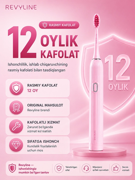 Revyline RL 060 elektr tovushli tish cho‘tkasi, 4 ta rejim, 3 nasadka, kundalik parvarishi