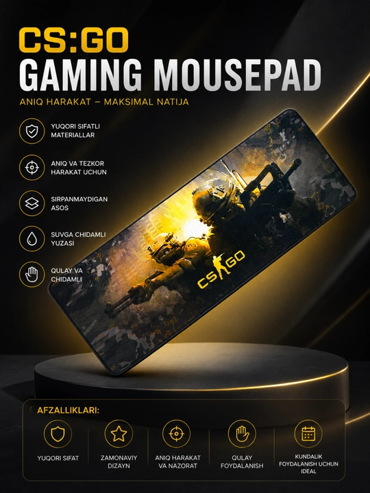 Katta Gaming Mousepad – Sirpanmaydigan, Tezkor Harakat va Yuqori Aniqlik uchun Gilamcha - 