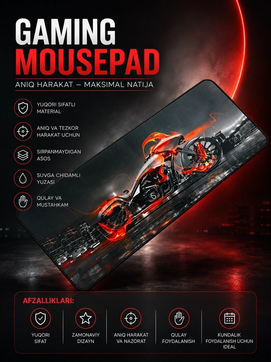 Katta Gaming Mousepad – Sirpanmaydigan, Tezkor Harakat va Yuqori Aniqlik uchun Gilamcha - 