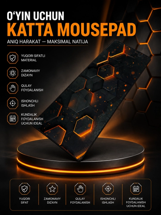 Katta Gaming Mousepad – Sirpanmaydigan, Tezkor Harakat va Yuqori Aniqlik uchun Gilamcha - 