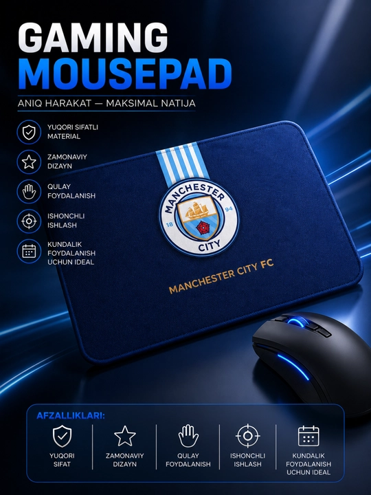 Gaming Mouse Pad – Katta O'lchamli, Sirpanmaydigan, Aniq Sensor va Premium Gilamcha - 