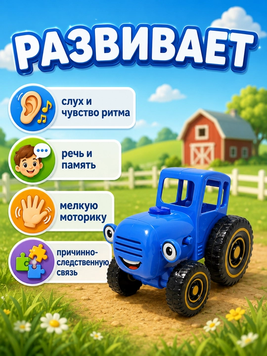 Музыкальная машина игрушка Синий трактор — интерактивная машинка для детей, 1+
