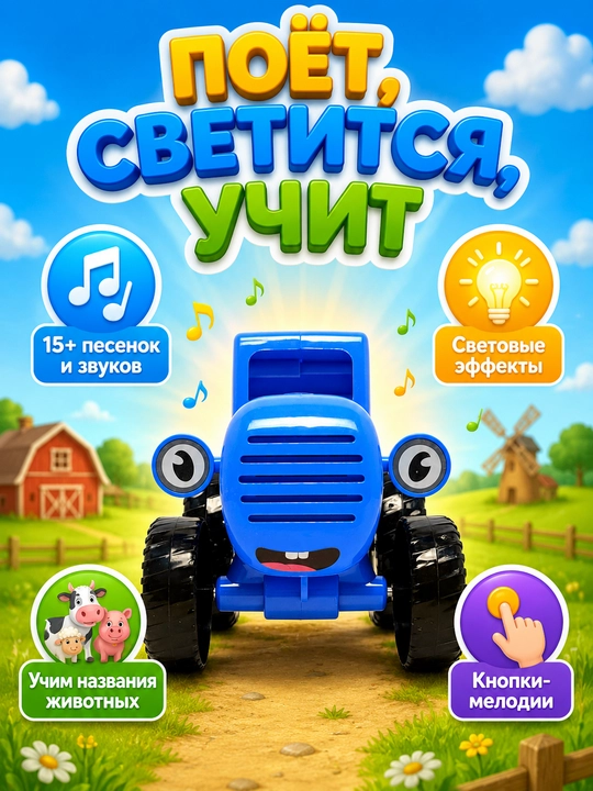 Музыкальная машина игрушка Синий трактор — интерактивная машинка для детей, 1+