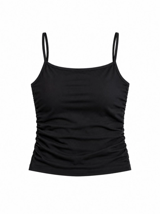 Top asosiy tasmali, ayollar choksiz kaliksli qovurg'ali tank top