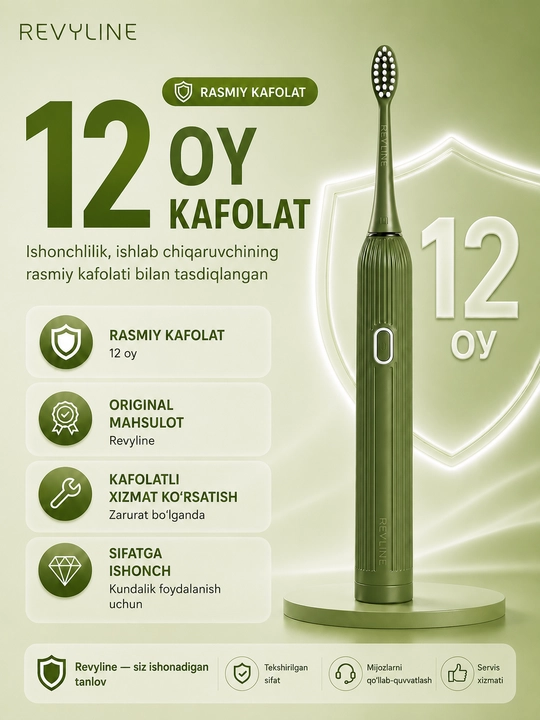 Revyline RL 060 elektr tovushli tish cho‘tkasi, 4 ta rejim, 3 nasadka, kundalik parvarishi