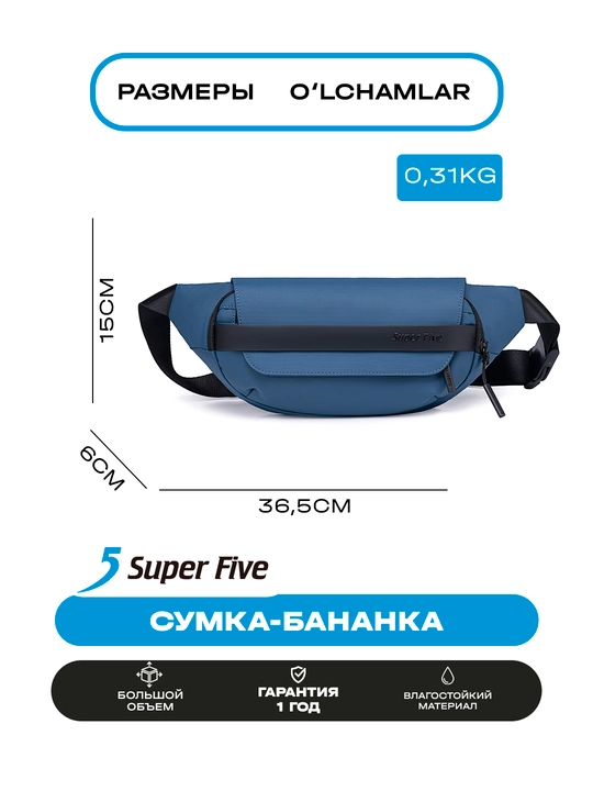 Super Five Bel sumkasi, ixcham, suvga chidamli, yelkaga taqiladigan