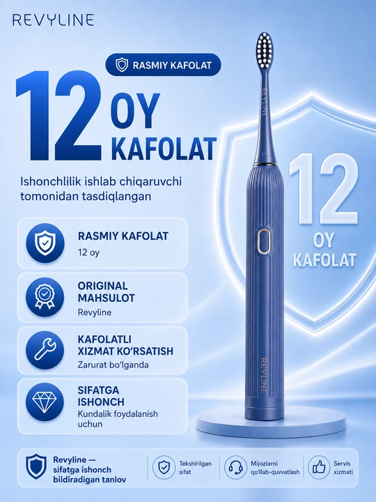 Revyline RL 060 elektr tovushli tish cho‘tkasi, 4 ta rejim, 3 nasadka, kundalik parvarishi
