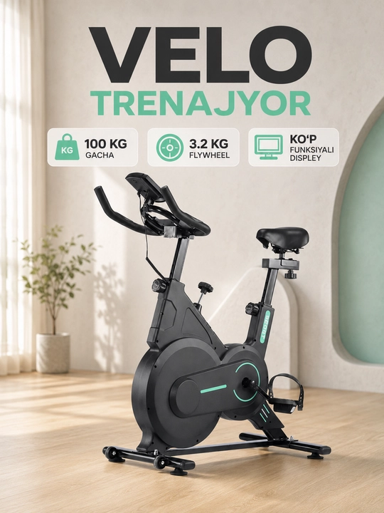 Uy uchun velotrenajyor – LCD monitorli, yuklamasi sozlanadigan - 