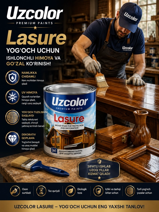Uzcolor Lasure используется для защиты и декорирования деревянных поверхностей